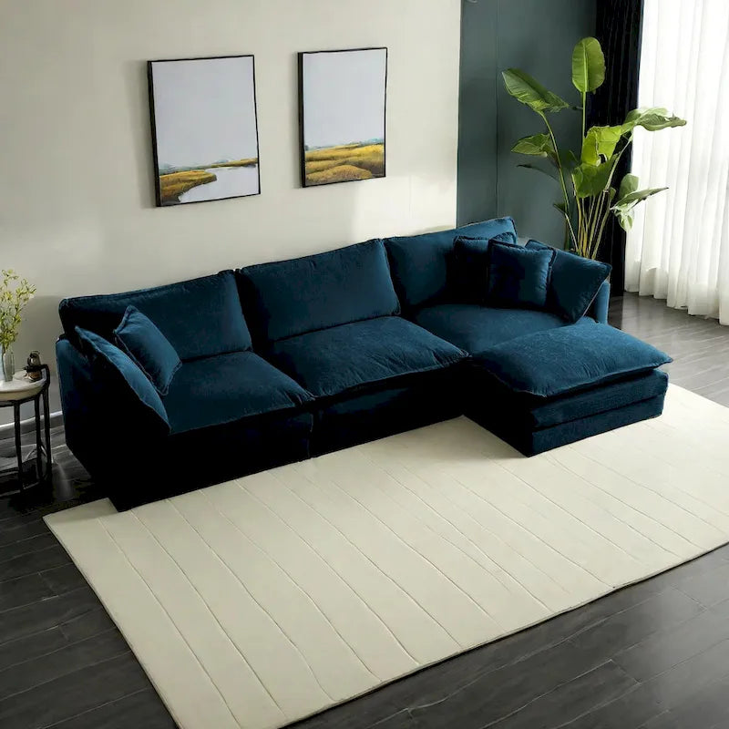 Vierteiliges, modulares L-förmiges Ecksofa mit Chenille-Polsterung und Ottomane