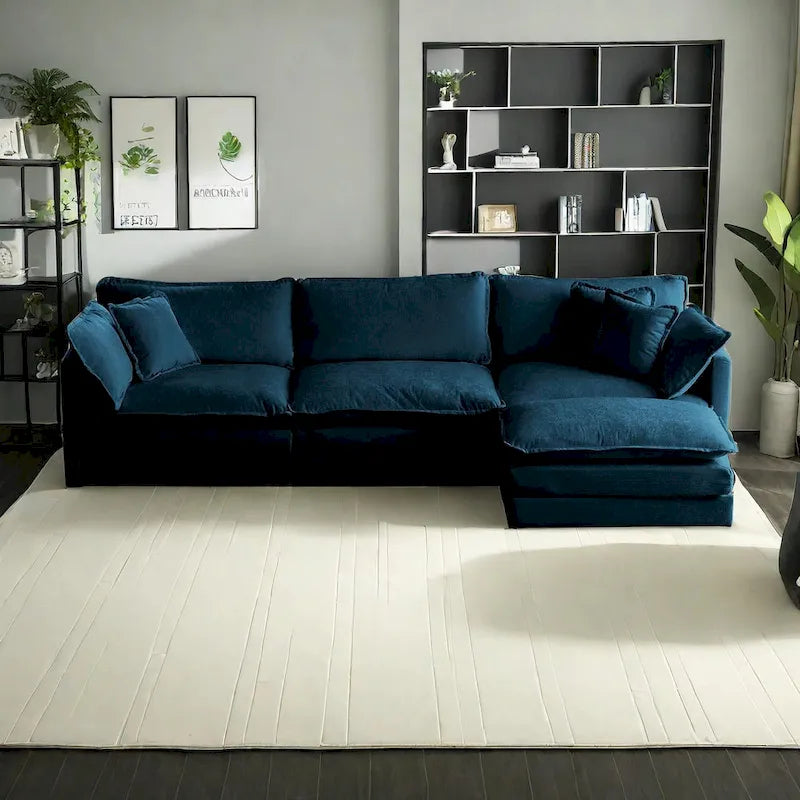 Vierteiliges, modulares L-förmiges Ecksofa mit Chenille-Polsterung und Ottomane