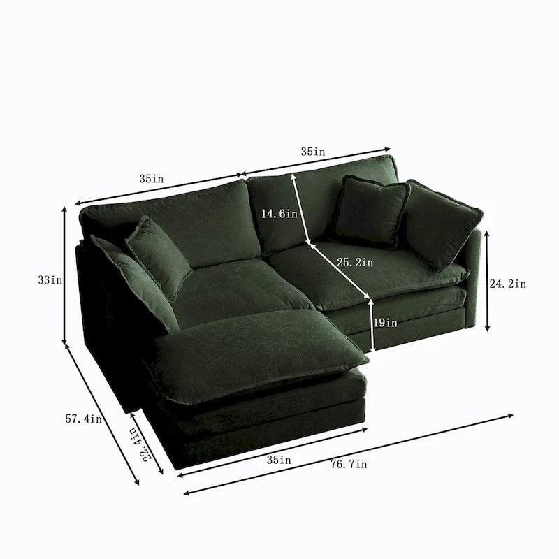3-teiliges modulares L-förmiges Schnittsofa aus Chenille mit Ottomane