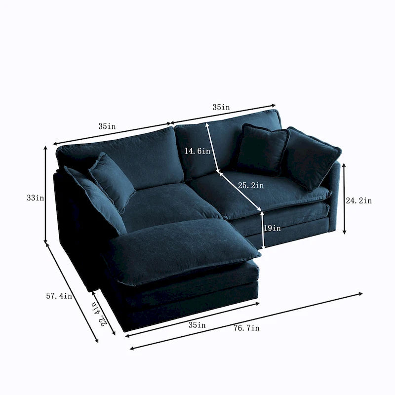 3-teiliges modulares L-förmiges Schnittsofa aus Chenille mit Ottomane