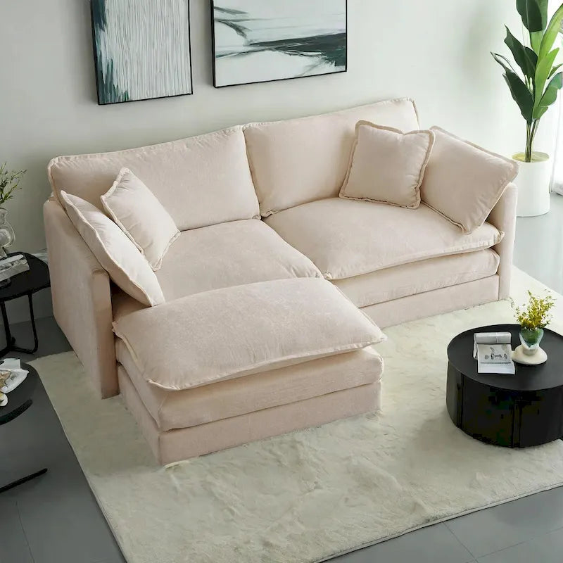 3-teiliges modulares L-förmiges Schnittsofa aus Chenille mit Ottomane