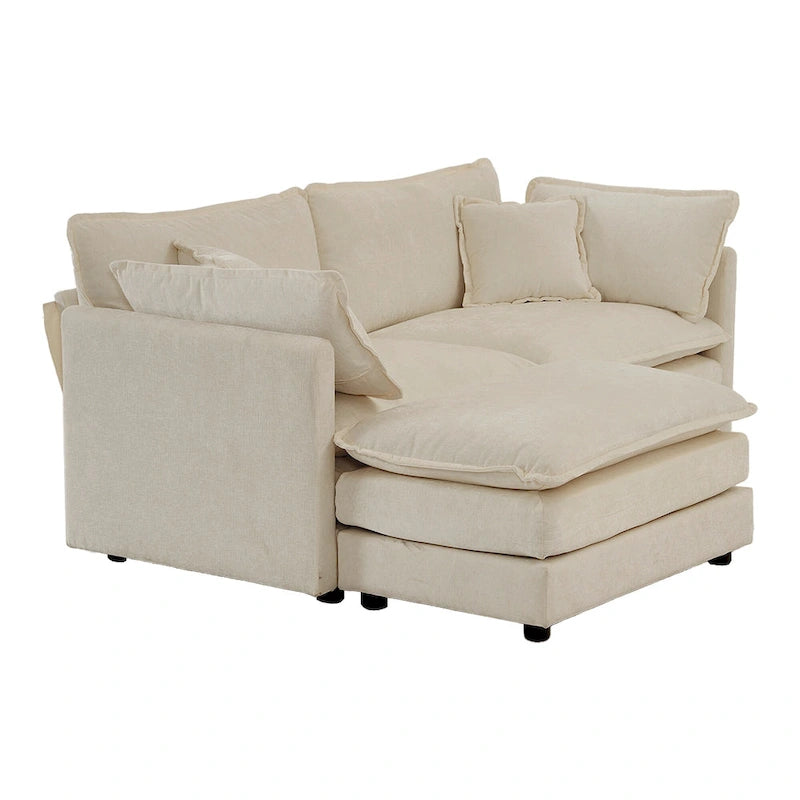 3-teiliges modulares L-förmiges Schnittsofa aus Chenille mit Ottomane