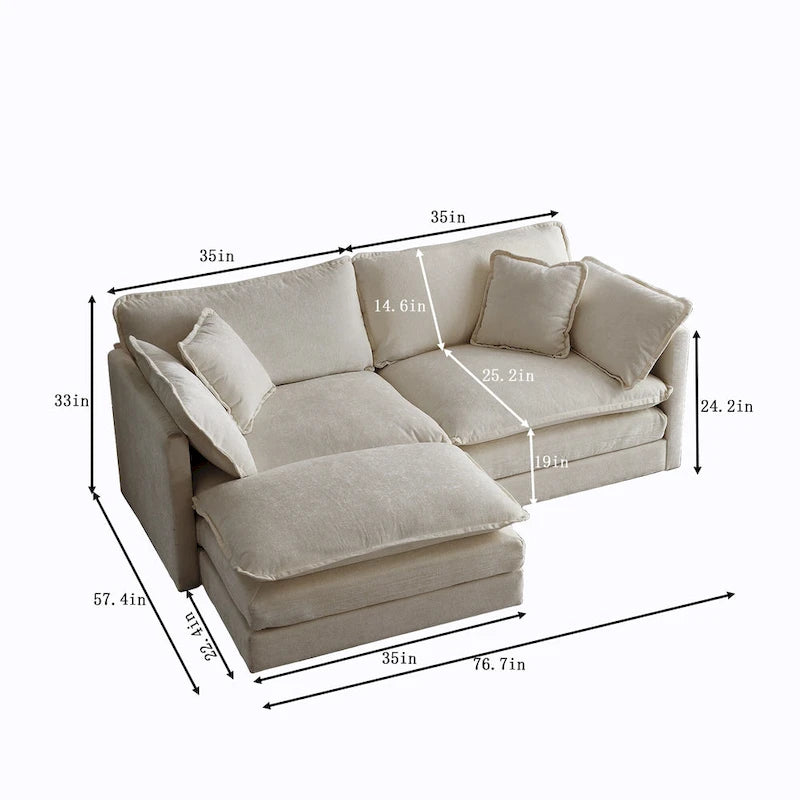 3-teiliges modulares L-förmiges Schnittsofa aus Chenille mit Ottomane