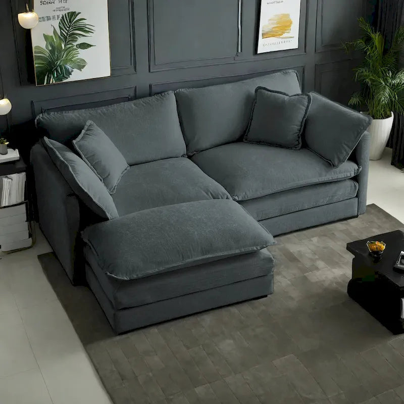 3-teiliges modulares L-förmiges Schnittsofa aus Chenille mit Ottomane