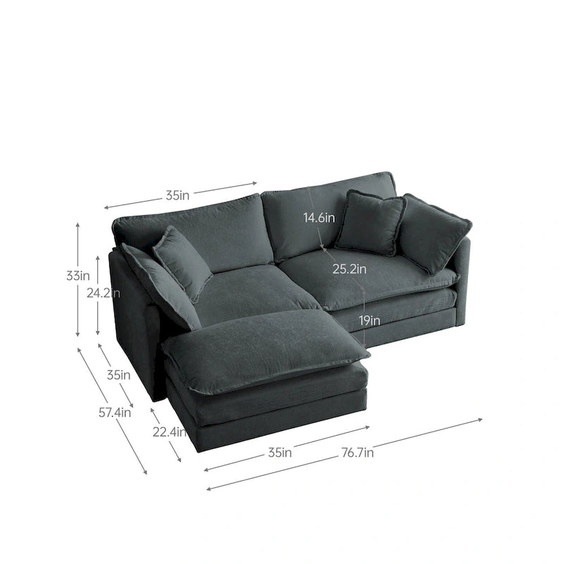 3-teiliges modulares L-förmiges Schnittsofa aus Chenille mit Ottomane