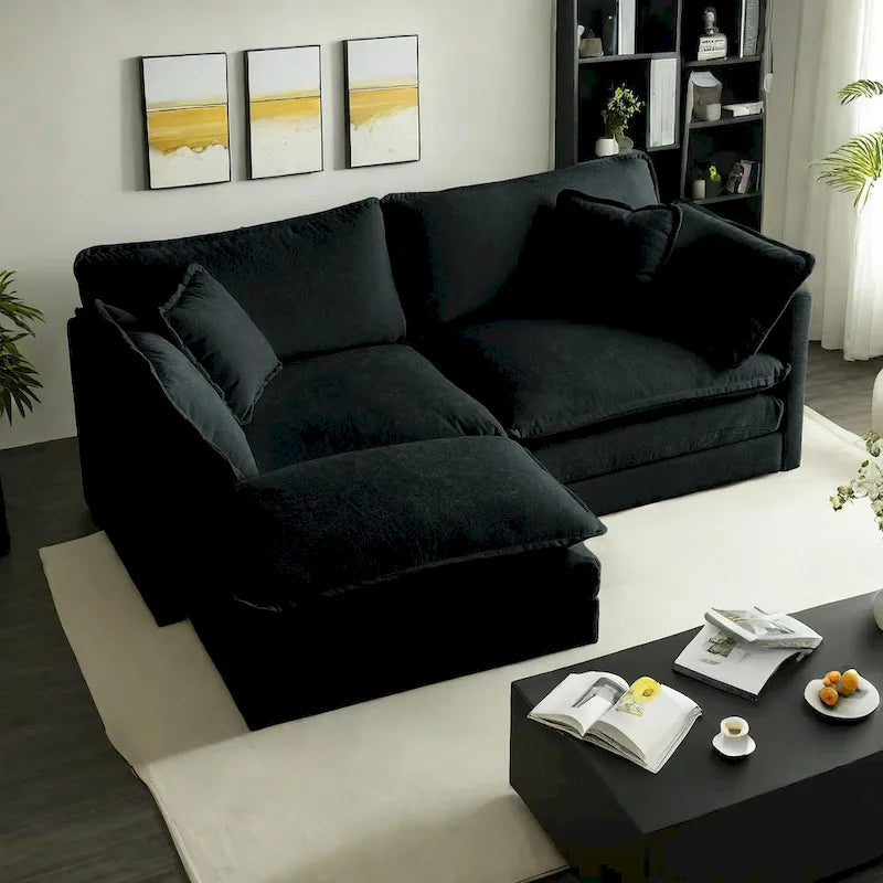 3-teiliges modulares L-förmiges Schnittsofa aus Chenille mit Ottomane