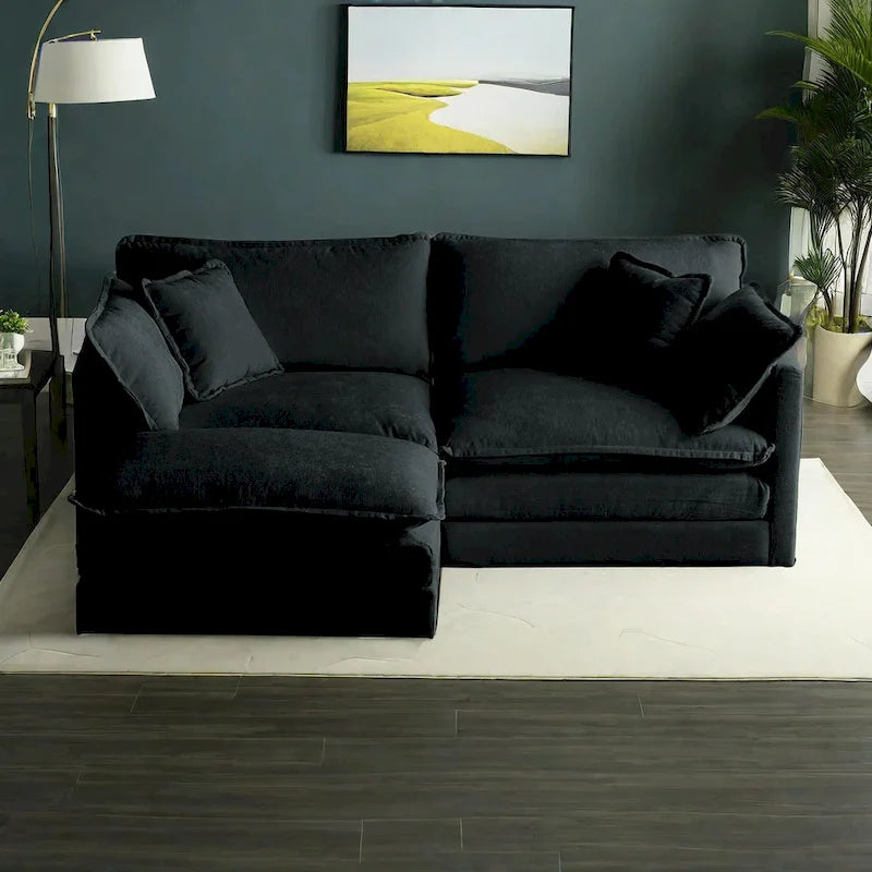 3-teiliges modulares L-förmiges Schnittsofa aus Chenille mit Ottomane