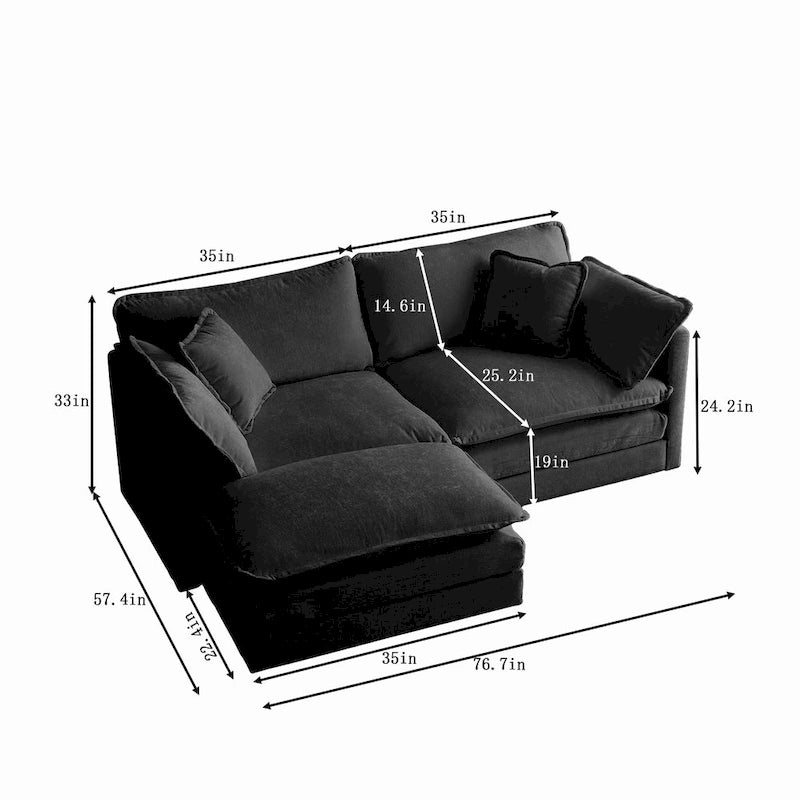 3-teiliges modulares L-förmiges Schnittsofa aus Chenille mit Ottomane