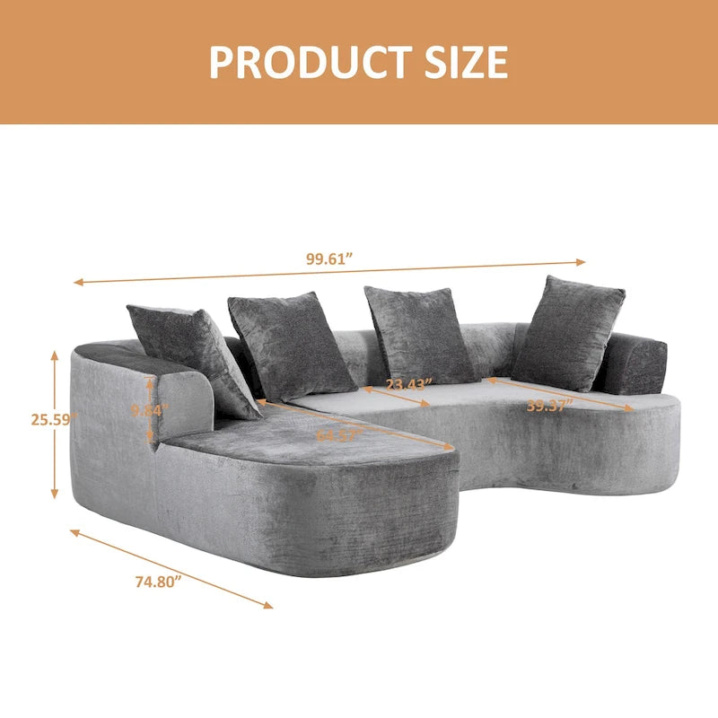 XINMICS 99.61 Modulares Polster-Ecksofa, modernes 3-Sitzer-L-förmiges Kompressionssofa mit Recamiere, links ausgerichtet