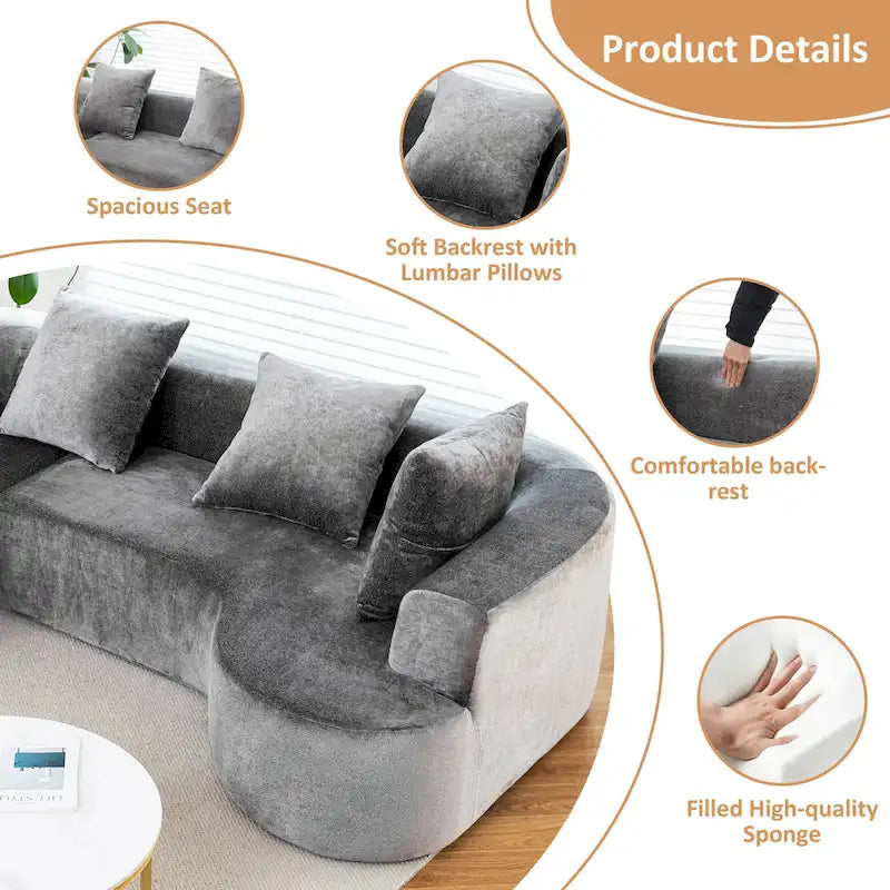 XINMICS 99.61 Modulares Polster-Ecksofa, modernes 3-Sitzer-L-förmiges Kompressionssofa mit Recamiere, links ausgerichtet