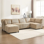 U-förmiges Cord-Polster Ecksofa, 6-Sitzer, wandelbar, modular, für das Wohnzimmer geeignet