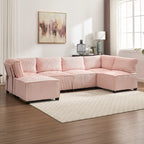 U-förmiges Cord-Polster Ecksofa, 6-Sitzer, wandelbar, modular, für das Wohnzimmer geeignet
