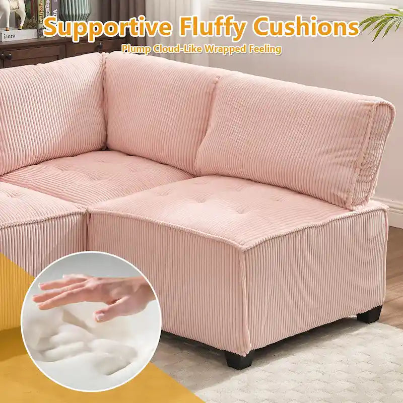 U-förmiges Cord-Polster Ecksofa, 6-Sitzer, wandelbar, modular, für das Wohnzimmer geeignet