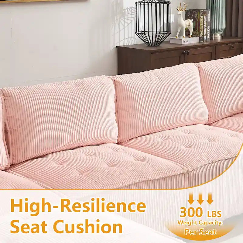 U-förmiges Cord-Polster Ecksofa, 6-Sitzer, wandelbar, modular, für das Wohnzimmer geeignet
