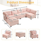 U-förmiges Cord-Polster Ecksofa, 6-Sitzer, wandelbar, modular, für das Wohnzimmer geeignet