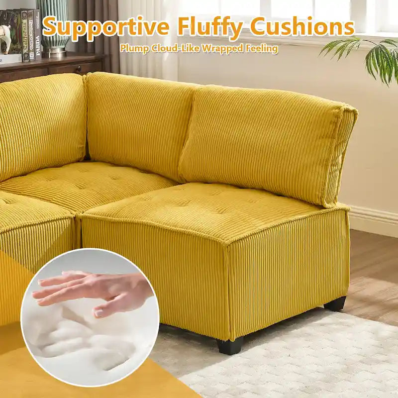 U-förmiges Cord-Polster Ecksofa, 6-Sitzer, wandelbar, modular, für das Wohnzimmer geeignet
