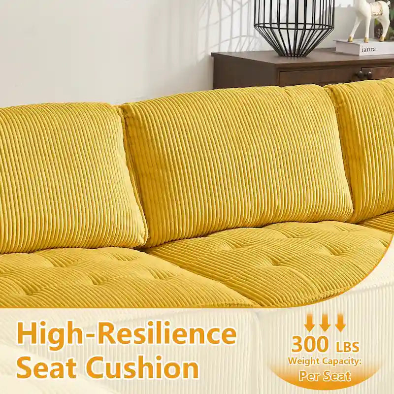U-förmiges Cord-Polster Ecksofa, 6-Sitzer, wandelbar, modular, für das Wohnzimmer geeignet