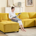 U-förmiges Cord-Polster Ecksofa, 6-Sitzer, wandelbar, modular, für das Wohnzimmer geeignet