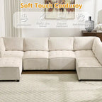 U-förmiges Cord-Polster Ecksofa, 6-Sitzer, wandelbar, modular, für das Wohnzimmer geeignet