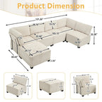 U-förmiges Cord-Polster Ecksofa, 6-Sitzer, wandelbar, modular, für das Wohnzimmer geeignet