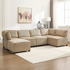 U-förmiges Cord-Polster Ecksofa, 6-Sitzer, wandelbar, modular, für das Wohnzimmer geeignet