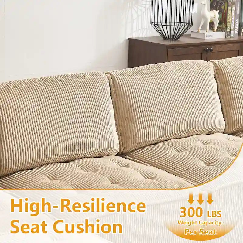 U-förmiges Cord-Polster Ecksofa, 6-Sitzer, wandelbar, modular, für das Wohnzimmer geeignet