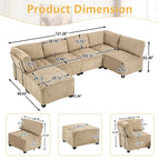 U-förmiges Cord-Polster Ecksofa, 6-Sitzer, wandelbar, modular, für das Wohnzimmer geeignet