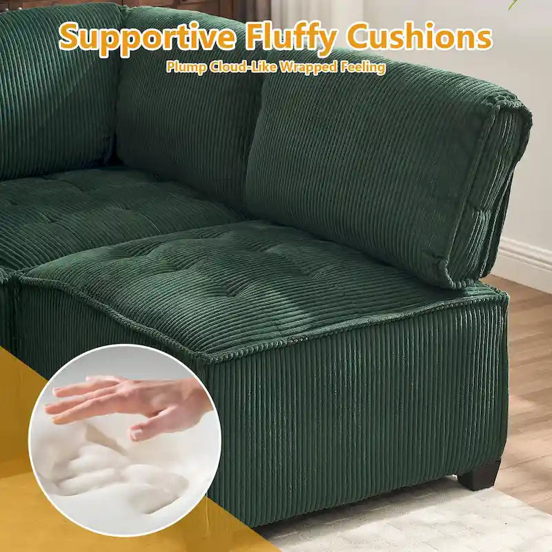 U-förmiges Cord-Polster Ecksofa, 6-Sitzer, wandelbar, modular, für das Wohnzimmer geeignet