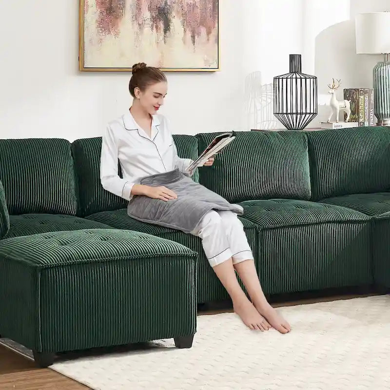 U-förmiges Cord-Polster Ecksofa, 6-Sitzer, wandelbar, modular, für das Wohnzimmer geeignet