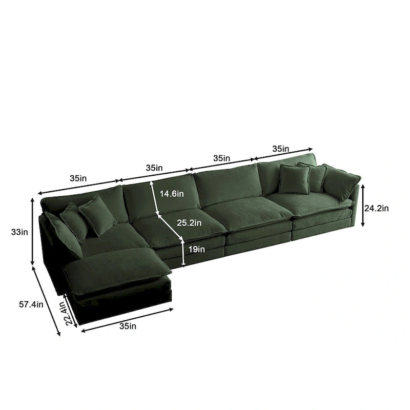 5-teiliges modulares L-förmiges Schnittsofa mit Ottomane, Chenille-bezogen