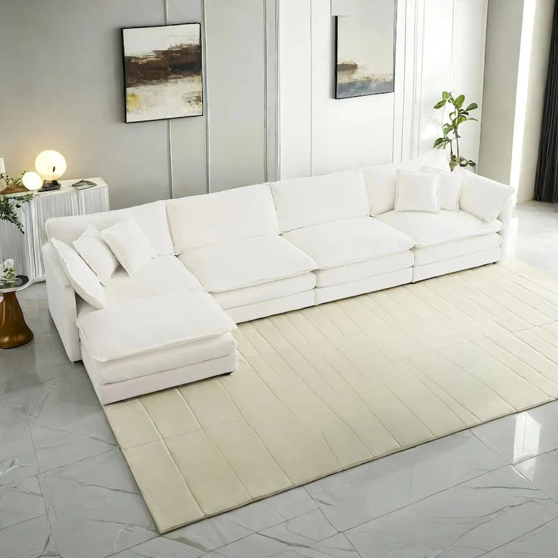 5-teiliges modulares L-förmiges Schnittsofa mit Ottomane, Chenille-bezogen