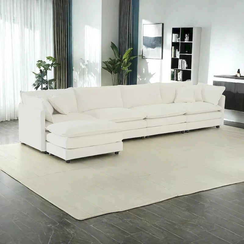 5-teiliges modulares L-förmiges Schnittsofa mit Ottomane, Chenille-bezogen