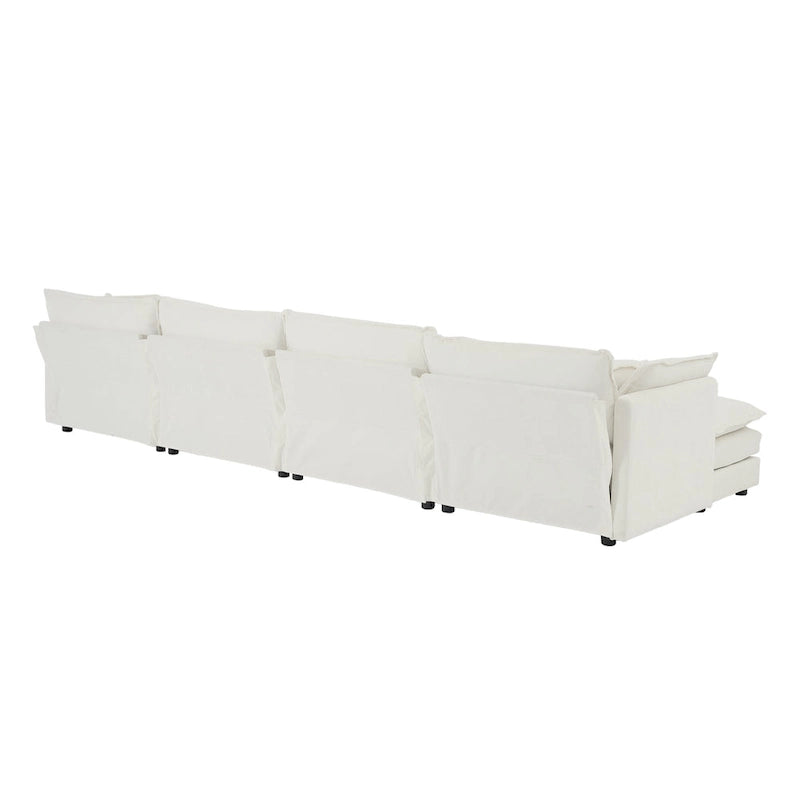 5-teiliges modulares L-förmiges Schnittsofa mit Ottomane, Chenille-bezogen