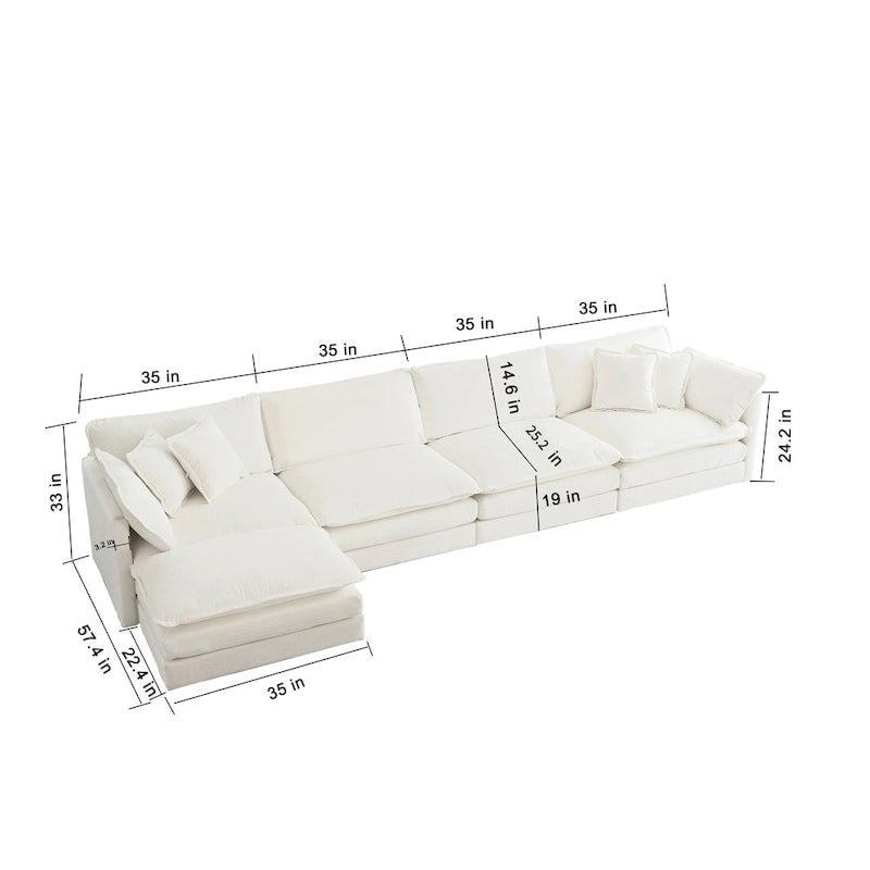 5-teiliges modulares L-förmiges Schnittsofa mit Ottomane, Chenille-bezogen