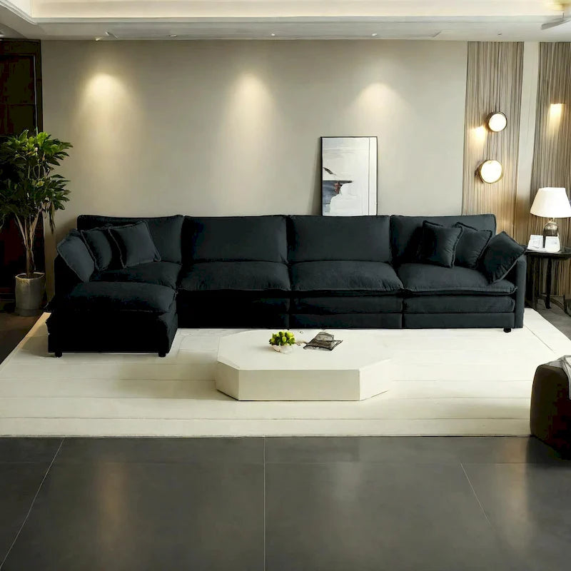 5-teiliges modulares L-förmiges Schnittsofa mit Ottomane, Chenille-bezogen