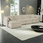 5-teiliges modulares L-förmiges Schnittsofa mit Ottomane, Chenille-bezogen