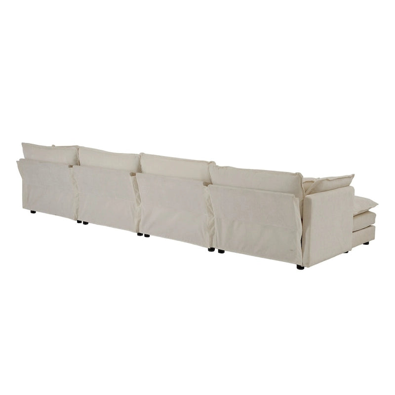 5-teiliges modulares L-förmiges Schnittsofa mit Ottomane, Chenille-bezogen