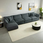5-teiliges modulares L-förmiges Schnittsofa mit Ottomane, Chenille-bezogen