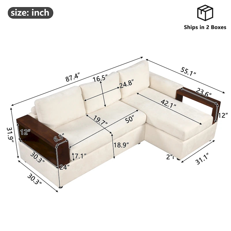 Christopher Knight Home - 87.4 L-förmiges Schlafsofa mit beidseitig verwendbaren Armlehnen und integriertem Longchair