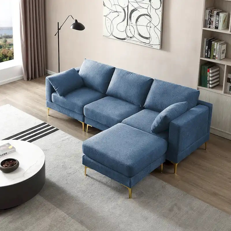 Christopher Knight Home - Beiges L-förmiges Sektionssofa mit goldenen Metallbeinen und Ottomane