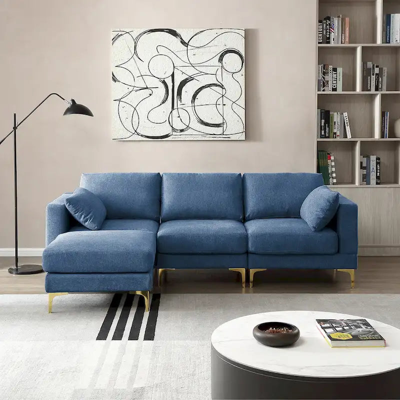 Christopher Knight Home - Beiges L-förmiges Sektionssofa mit goldenen Metallbeinen und Ottomane