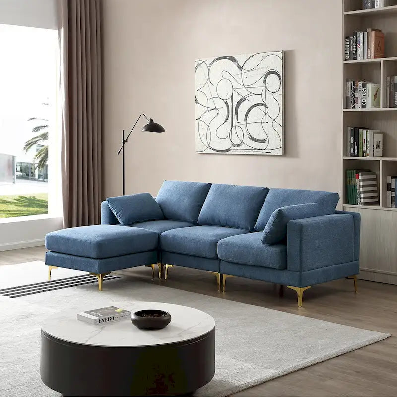 Christopher Knight Home - Beiges L-förmiges Sektionssofa mit goldenen Metallbeinen und Ottomane