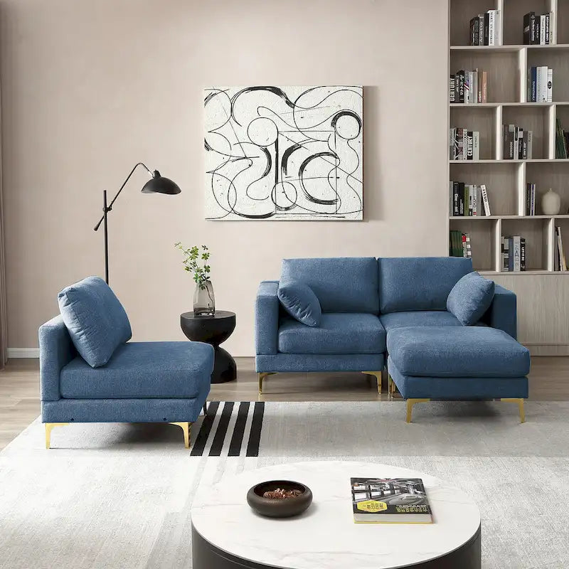 Christopher Knight Home - Beiges L-förmiges Sektionssofa mit goldenen Metallbeinen und Ottomane
