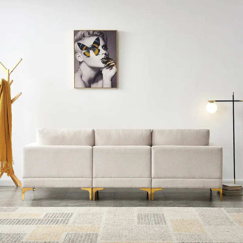 Christopher Knight Home - Beiges L-förmiges Sektionssofa mit goldenen Metallbeinen und Ottomane