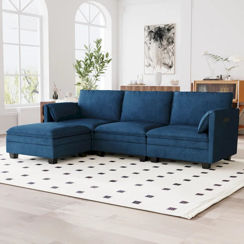 Christopher Knight Home – Großes Ecksofa Noah für 3 Personen mit beweglicher Ottomane und Armlehnentaschen, Stoffpolsterung