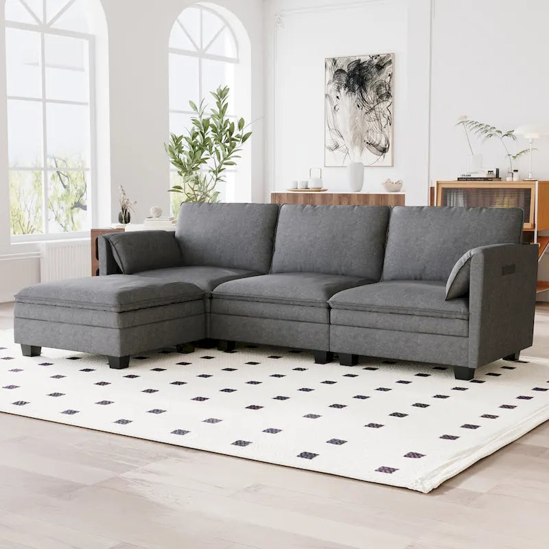 Christopher Knight Home – Großes Ecksofa Noah für 3 Personen mit beweglicher Ottomane und Armlehnentaschen, Stoffpolsterung