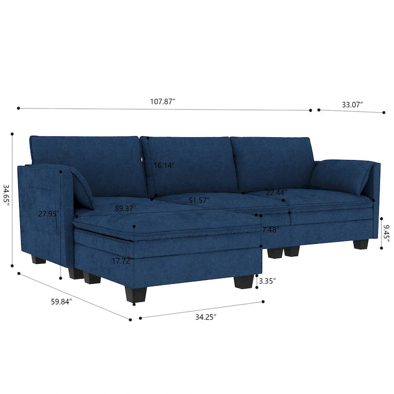 Christopher Knight Home – Großes Ecksofa Noah für 3 Personen mit beweglicher Ottomane und Armlehnentaschen, Stoffpolsterung