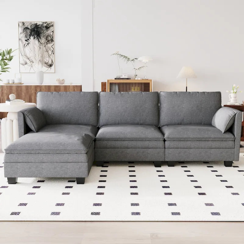 Christopher Knight Home – Großes Ecksofa Noah für 3 Personen mit beweglicher Ottomane und Armlehnentaschen, Stoffpolsterung