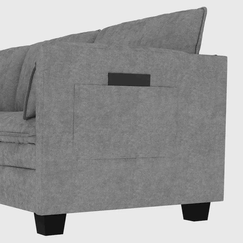 Christopher Knight Home – Großes Ecksofa Noah für 3 Personen mit beweglicher Ottomane und Armlehnentaschen, Stoffpolsterung