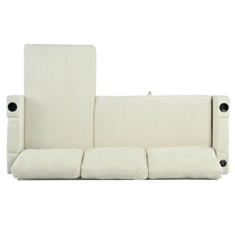 Christopher Knight Home - Reversible Stoff Schlafsofa L-förmig mit Stauraum-Recamiere, USB-Anschlüssen und Getränkehaltern
